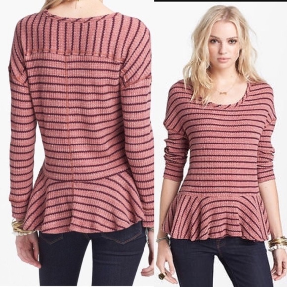 We the Free People Striped Peplum Thermal Shirt - Picture 2 of 8